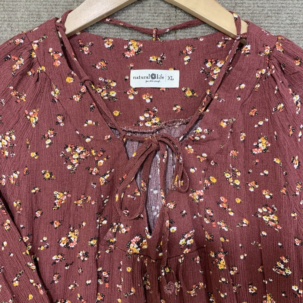 Natural Life Boho Floral Maxi Dress Red Brown Cottage Prairie Fairy Grunge XL